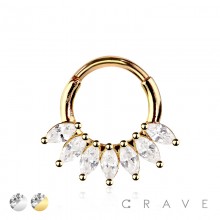 316L SURGICAL STEEL MULTI CZ MARQUISE FAN ARCH LINE SEPTUM HINGED SEGMENT HOOP RING